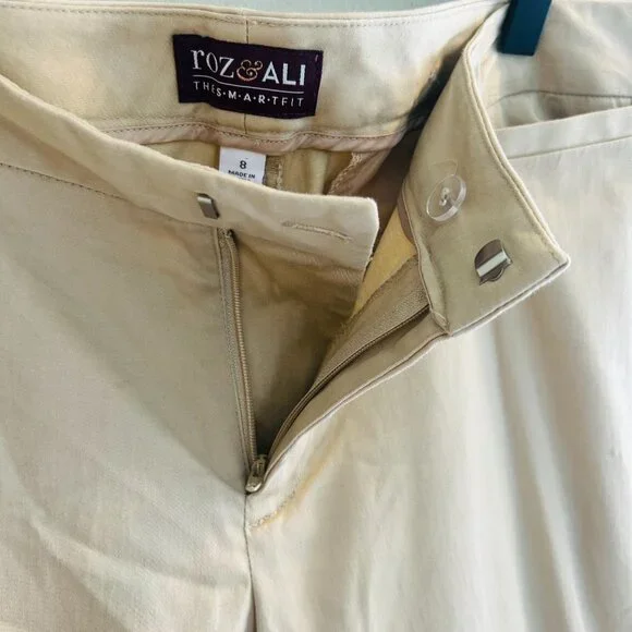 Dressbarn Roz & Ali The Smart Fit Pants Womens Size 8 Khaki Ankle Chino - Picture 7 of 10